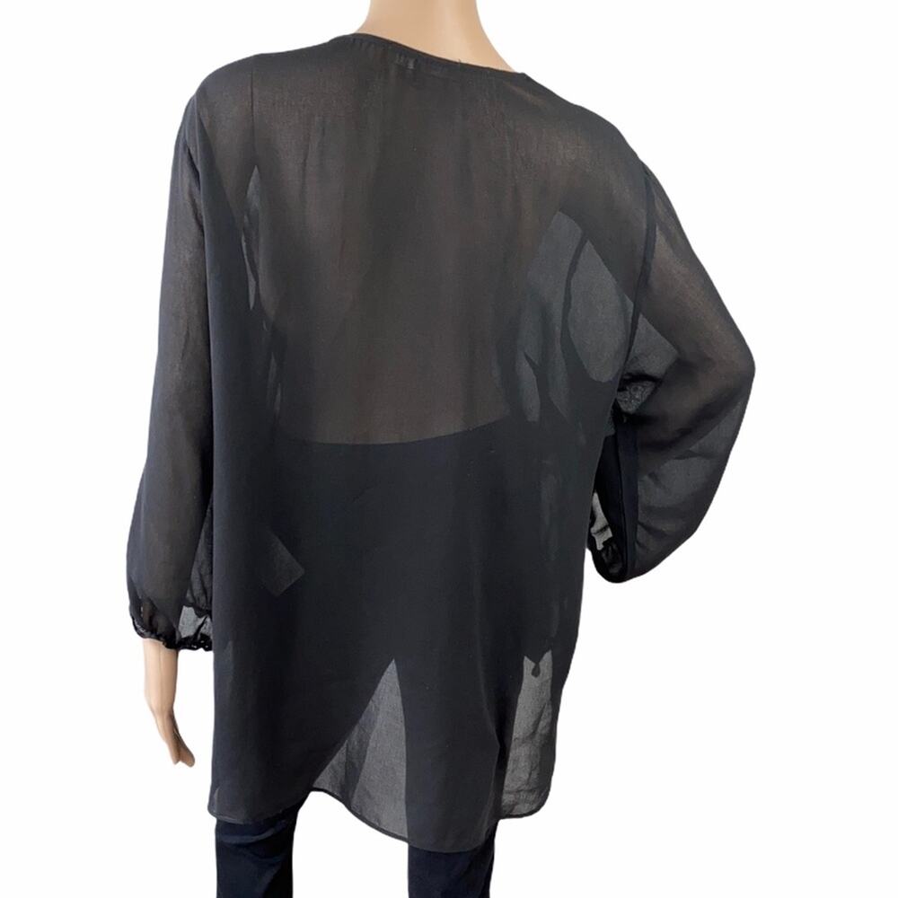 Ellen Tracy Black Sheer Sequined V-Neck Tunic Top XL High Low - Picture 7 of 9